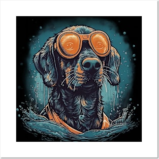 Swimming dog Posters and Art